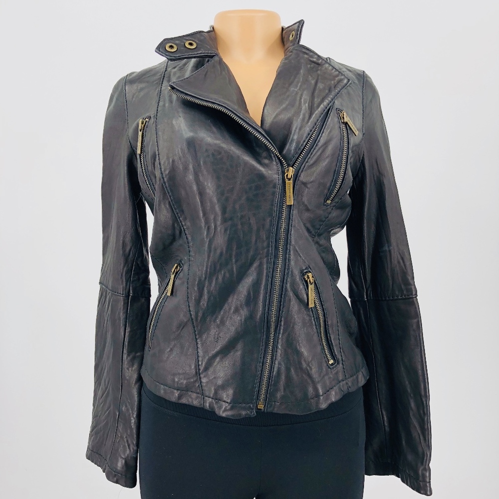 Michael Kors Leather Zip Motor Biker Jacket - Picture 3 of 8